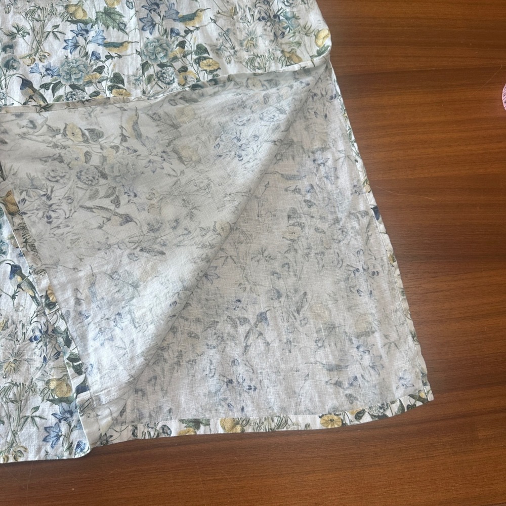 J.Jill Linen Midi Dress Large Lucite Bird Utopia Puff Sleeve Cottage Coastal - Picture 13 of 16